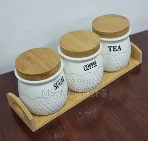 *JC8001 Set of 3 Ceramic Canisters Sugar Tea Coffee