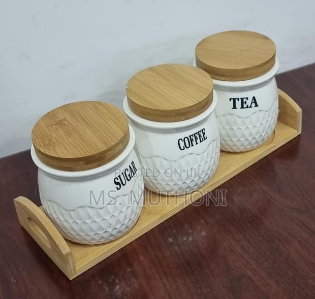 *JC8001 Set of 3 Ceramic Canisters Sugar Tea Coffee - main view