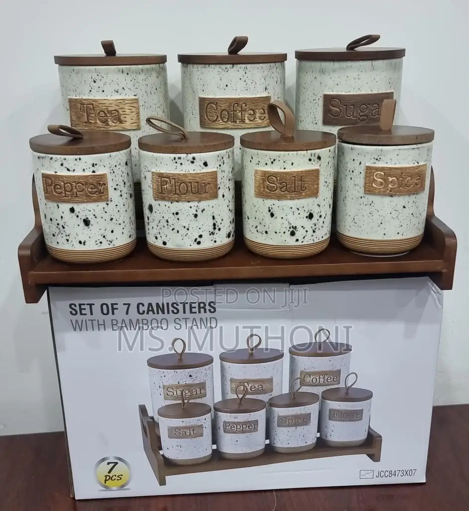  Set of 7 Canisters on Bamboo Stand