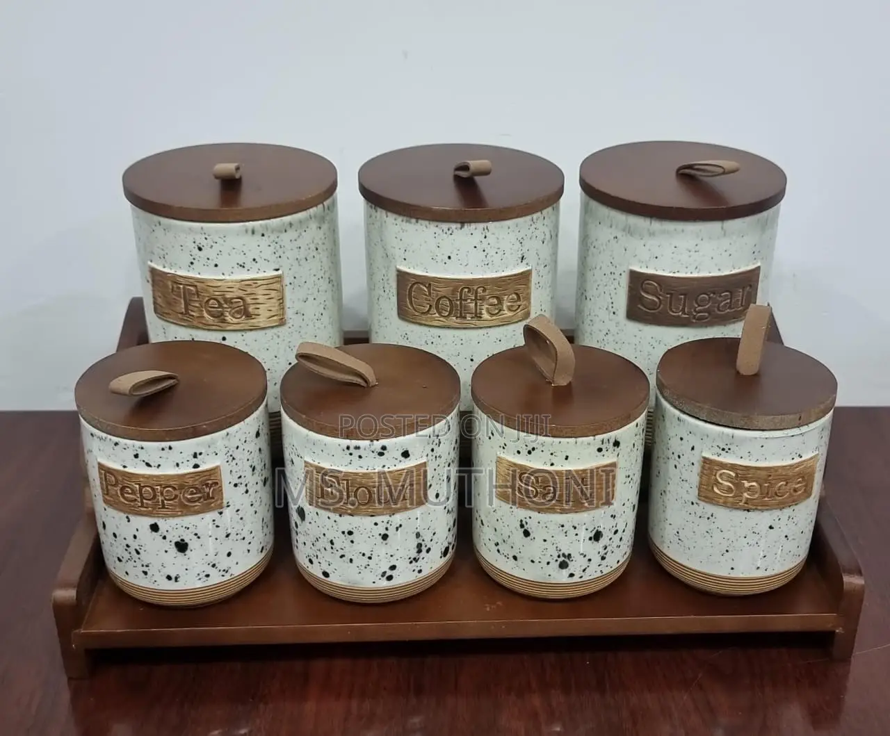  Set of 7 Canisters on Bamboo Stand