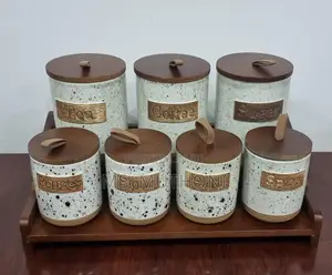 Set of 7 Canisters on Bamboo Stand