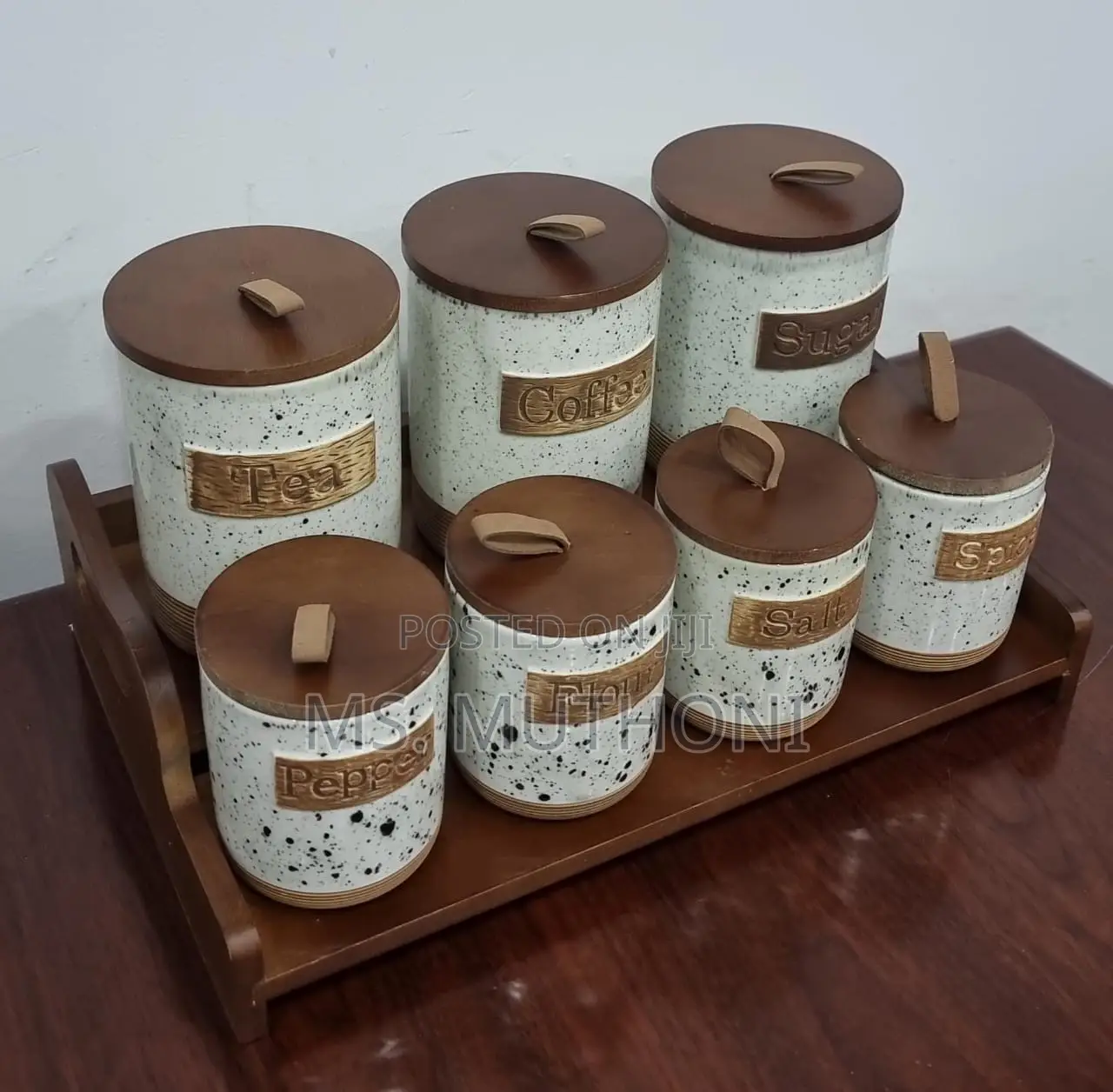  Set of 7 Canisters on Bamboo Stand
