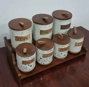  Set of 7 Canisters on Bamboo Stand
