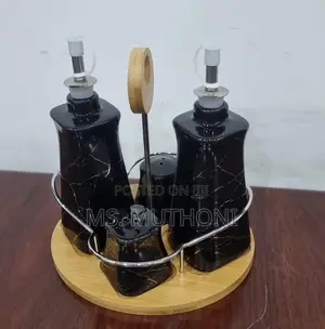 Set of 4 Ceramic Gravy Boat Season Oil Dispenser and Shaker