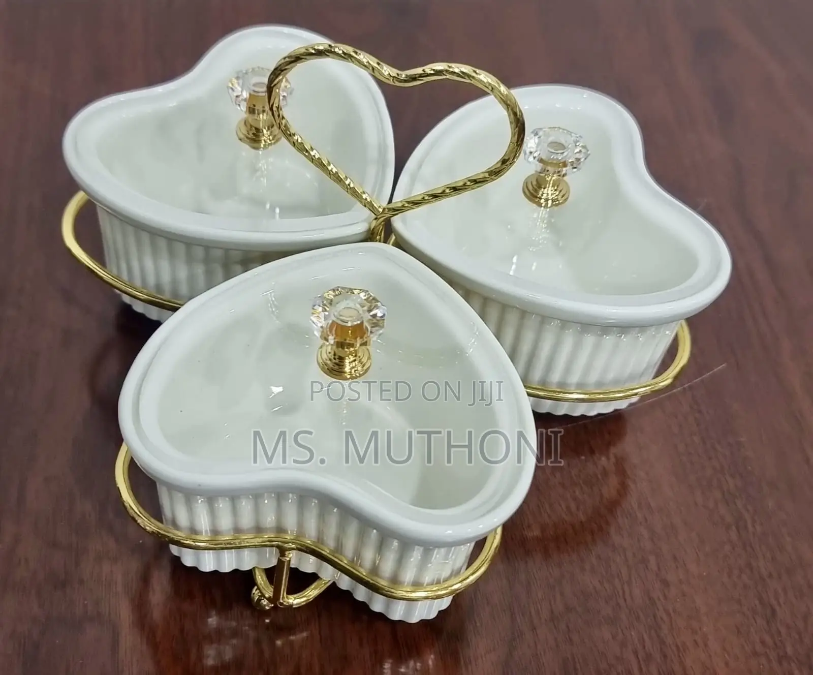 Set of 3 Ceramic Love Shape Sugar Bowls Acrylic Lids