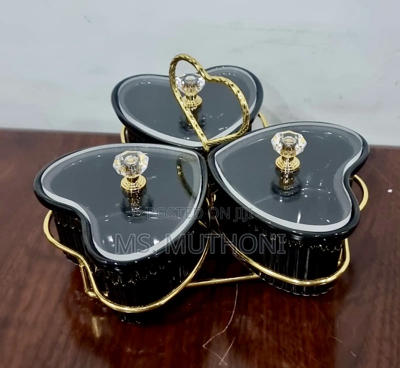 Set of 3 Ceramic Love Shape Sugar Bowls Acrylic Lids