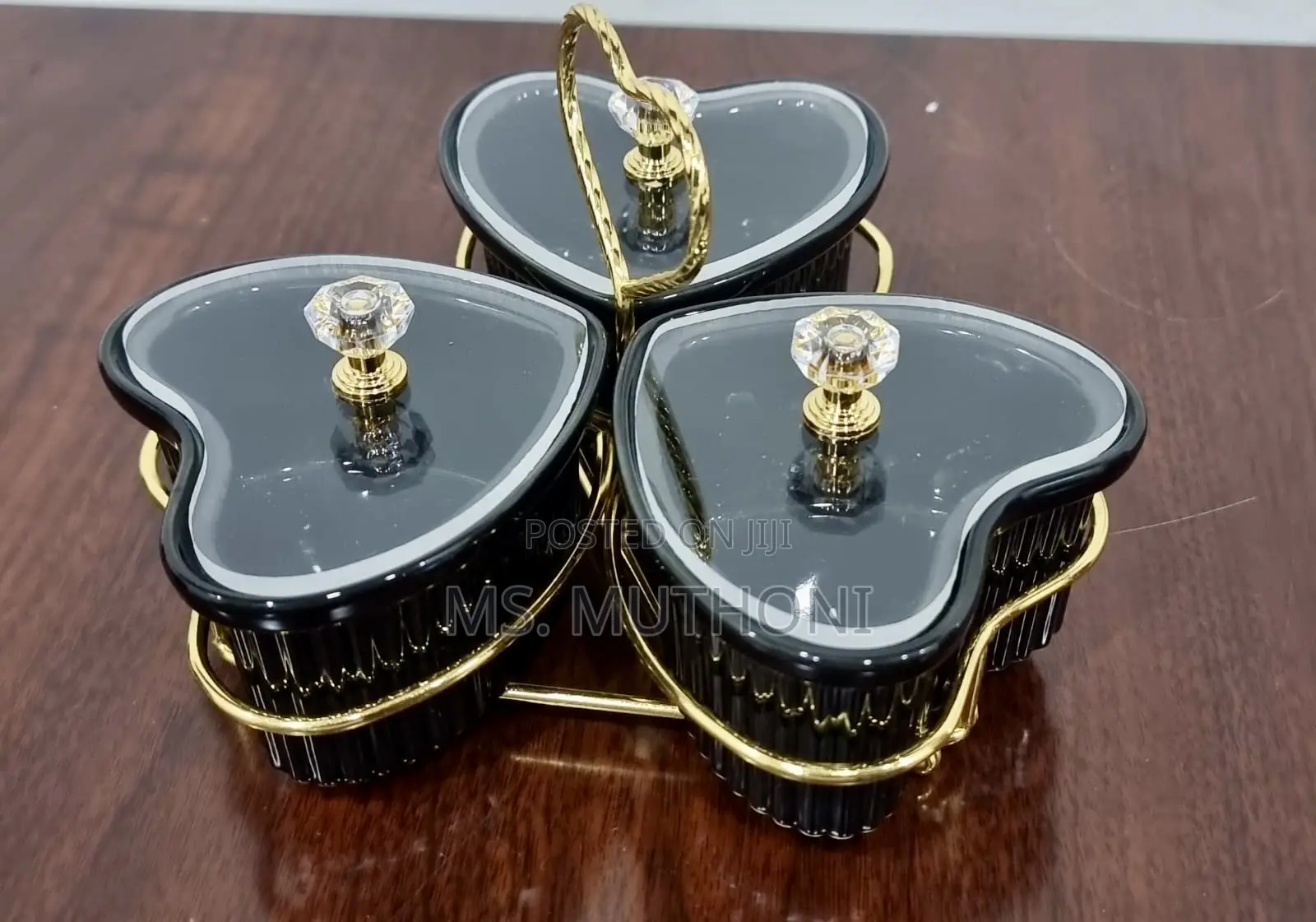 Set of 3 Ceramic Love Shape Sugar Bowls Acrylic Lids