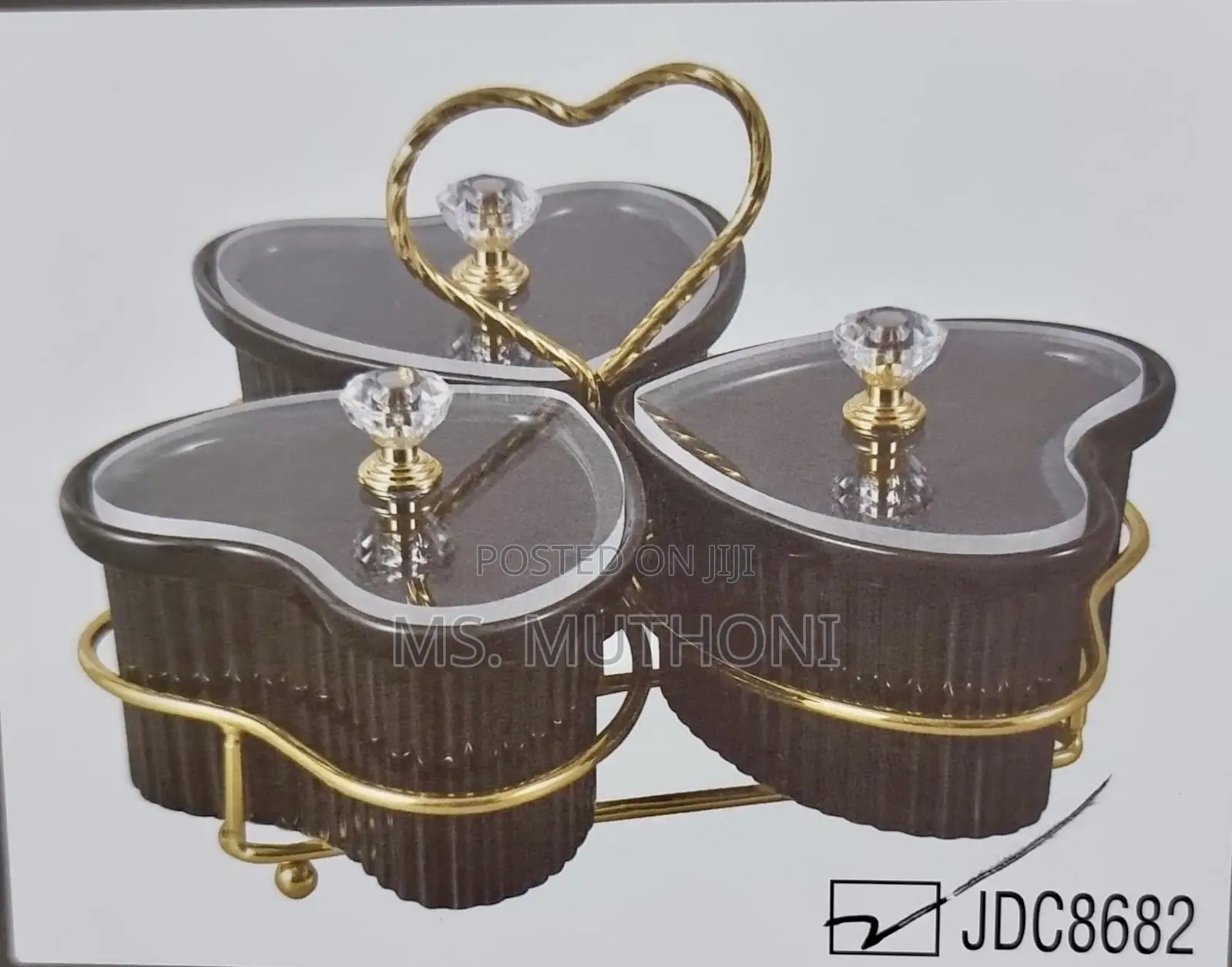 Set of 3 Ceramic Love Shape Sugar Bowls Acrylic Lids