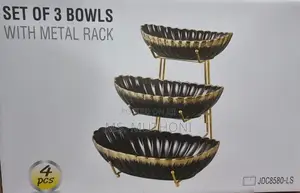 *jd8580-Ls Set of 3 Ceramic Fruit Bowls on Gold Metal Rack