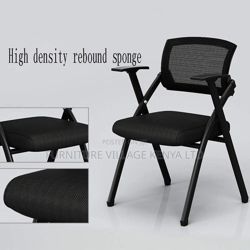 Folding Training Chair, Black Meeting Room Desk Seat