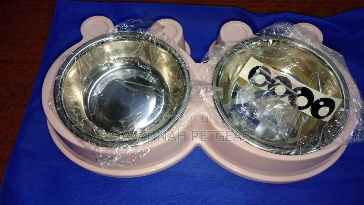 Pink Double Bowls Water and Food Bowls Stainless Steel