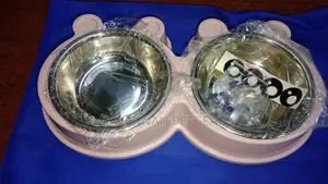 Pink Double Bowls Water and Food Bowls Stainless Steel