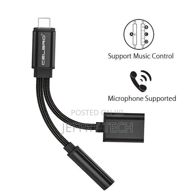 2 in 1 Usb-C to 3.5mm Aux Audio Cable Earphone Jack Adapter