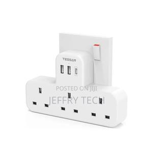 Extension 3 Way Plug Adapter UK With Multi USB Plug - main view
