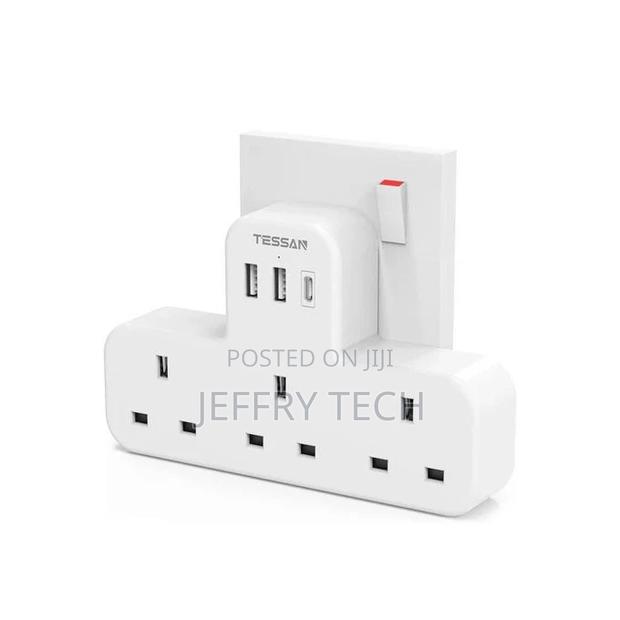 Extension 3 Way Plug Adapter UK With Multi USB Plug