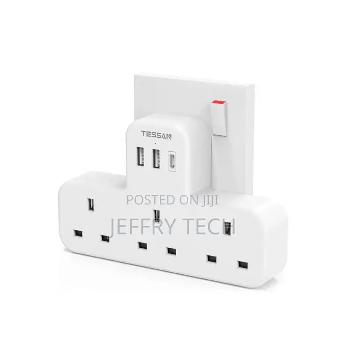 Extension 3 Way Plug Adapter UK With Multi USB Plug