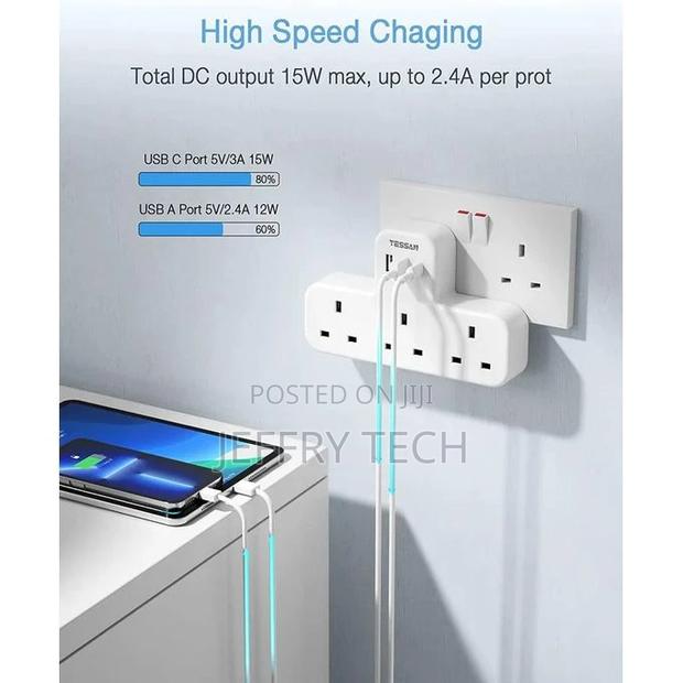 Extension 3 Way Plug Adapter UK With Multi USB Plug - thumbnail 2