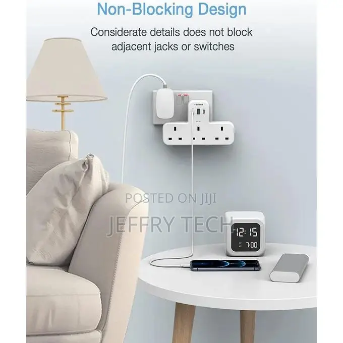 Extension 3 Way Plug Adapter UK With Multi USB Plug