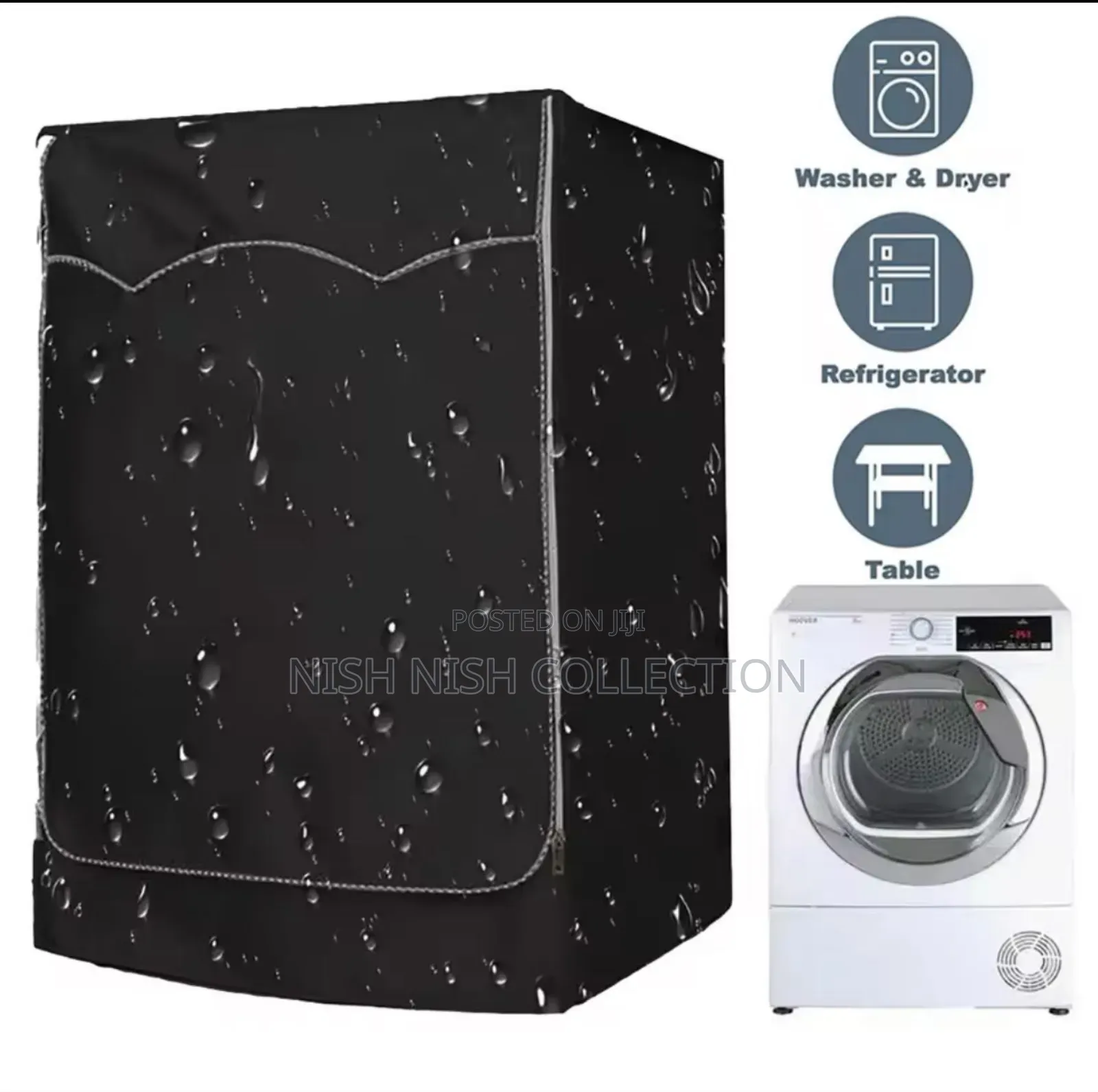 Black Waterproof Washing Machine Cover