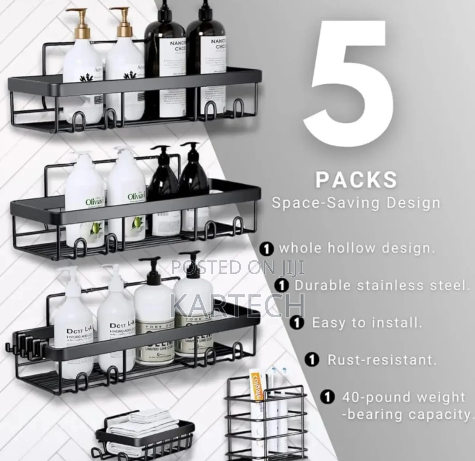 5pcs Set Rectangular Shower Caddy Shelf