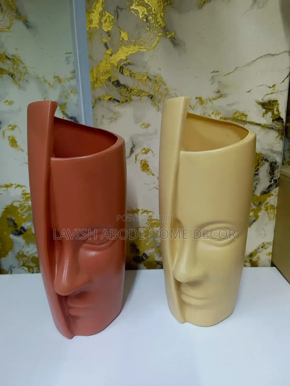 Face-Form Plastic Flower Vase - Cream, Brown