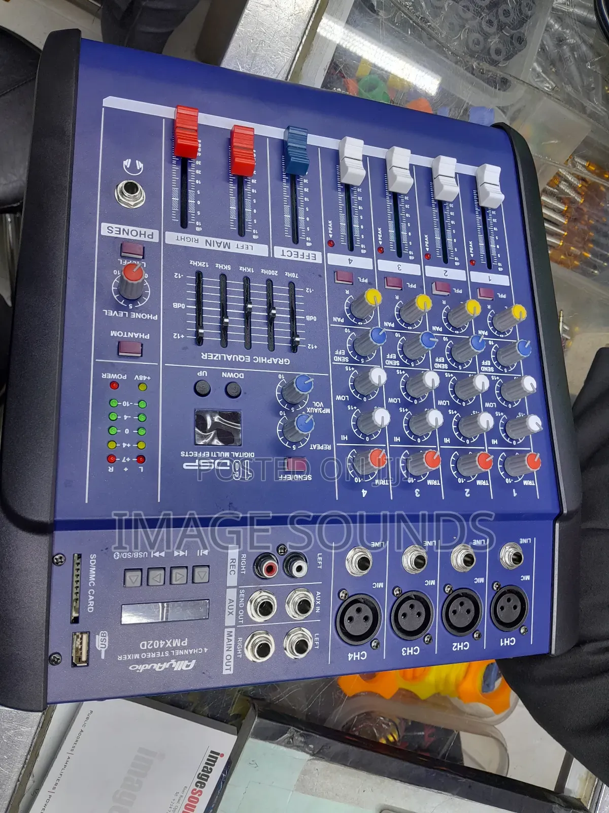Powered Mixer 4channel Ally Audio Blue Color