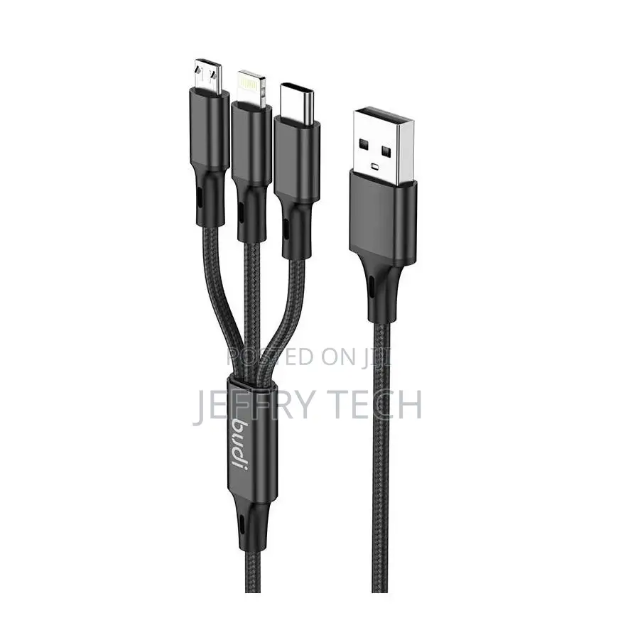Budi 3 in 1 USB Tolightning/Type-C/Micro 1meter Braidedcable