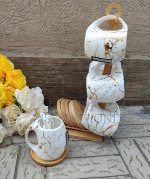 *Classy Cup Saucer Set* White Marble Cup With Bamboo Stand - thumbnail 2