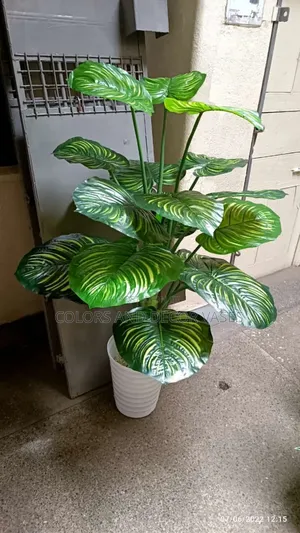 Big Stripped Artificial Plant With Vase+ Pebble Stones