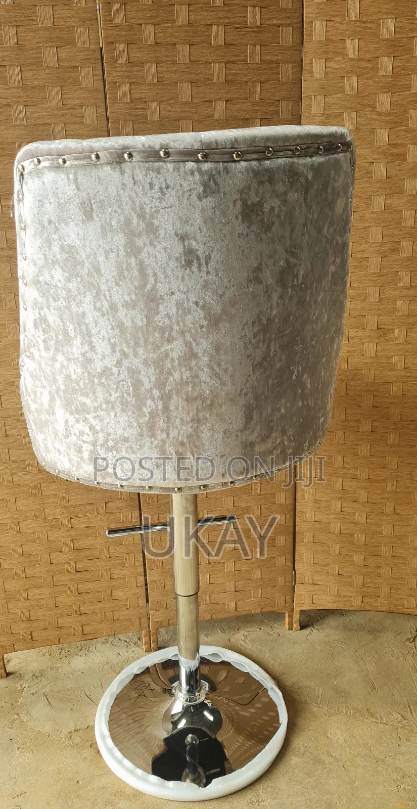 Buttoned Back Grey Velvet Bar Stool.