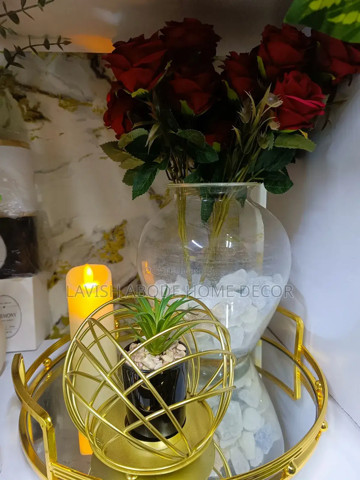 Artificial Sucullent in a Black Pot and Gold Cage
