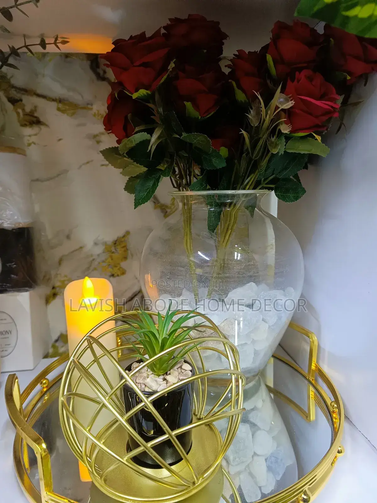 Artificial Sucullent in a Black Pot and Gold Cage