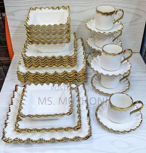 30pcs Ceramic Squared Dinner Set With Gold Rim Now - thumbnail 2