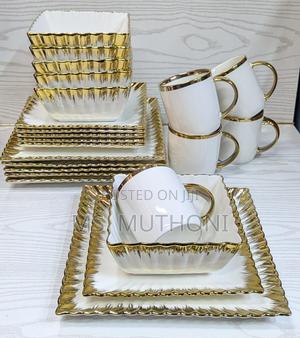 24pcs Ceramic Squared Dinner Set With Gold Rim - thumbnail 2