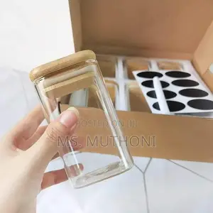 Quality *6-Pack Square Glass Jars With Bamboo Lid and Spoon*