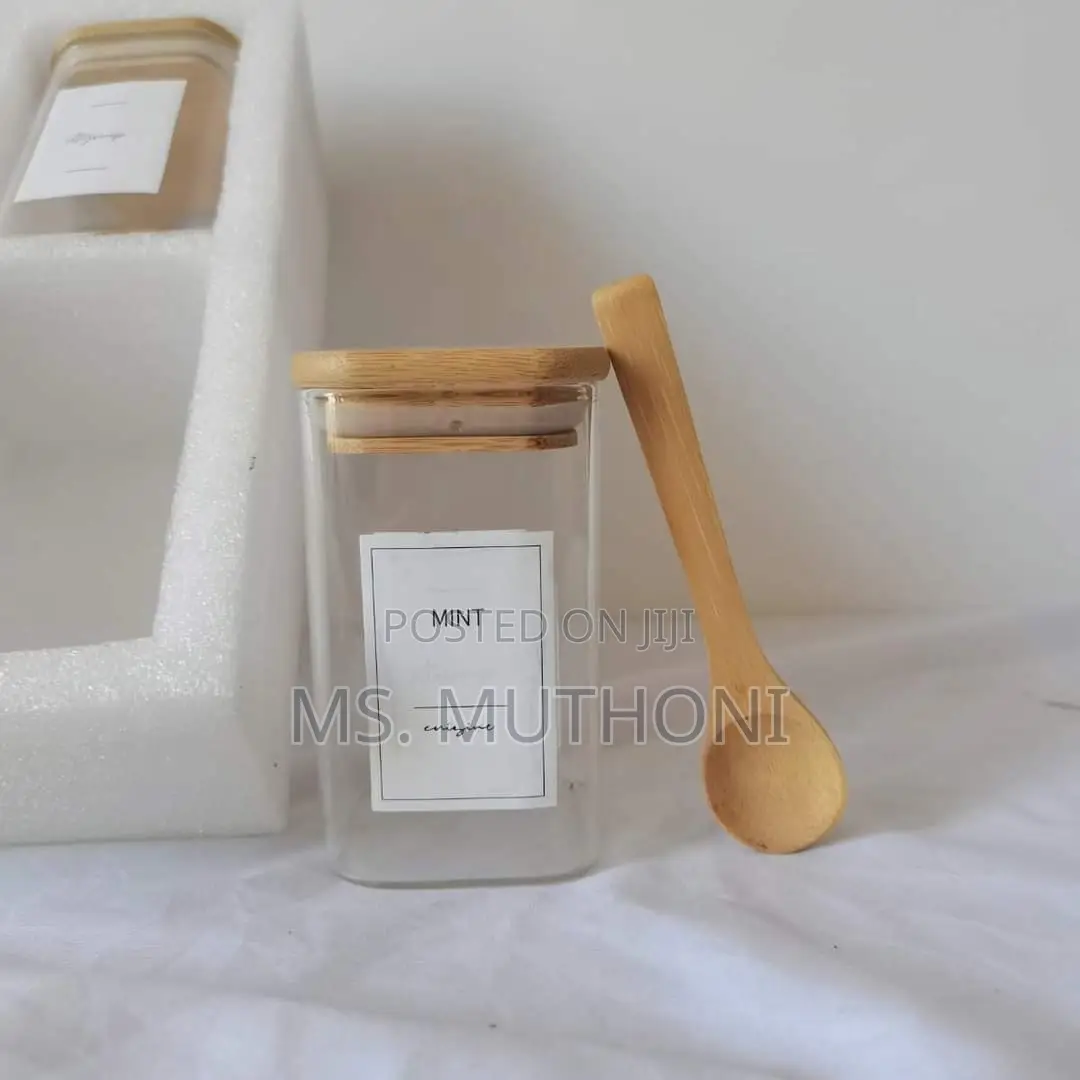 Quality *6-Pack Square Glass Jars With Bamboo Lid and Spoon*