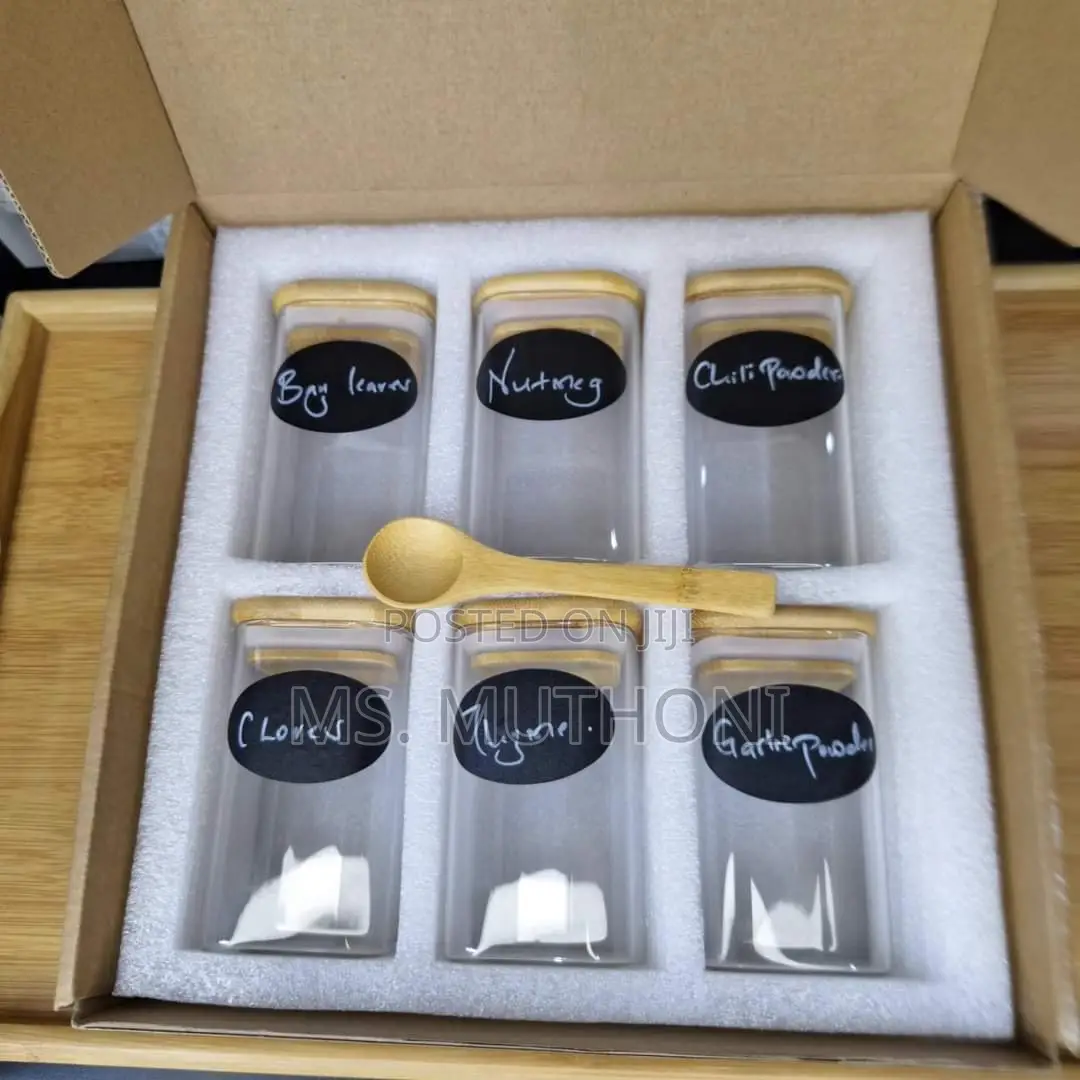 Quality *6-Pack Square Glass Jars With Bamboo Lid and Spoon*