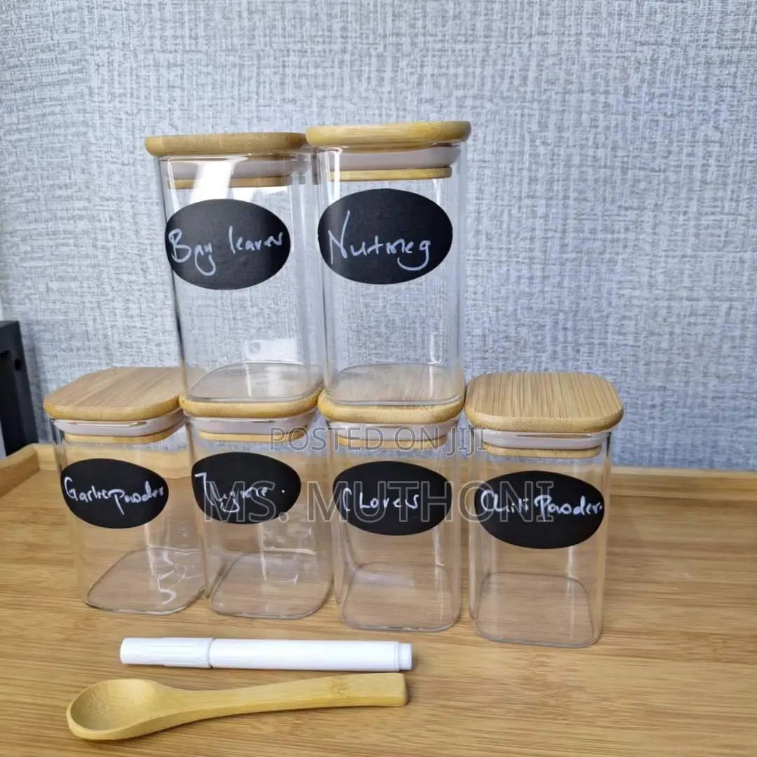 Quality *6-Pack Square Glass Jars With Bamboo Lid and Spoon*