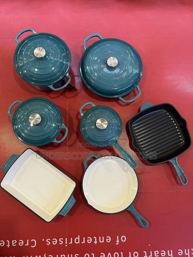 Unique Ocean Blue Heavy Cast Iron Pot Set - main view
