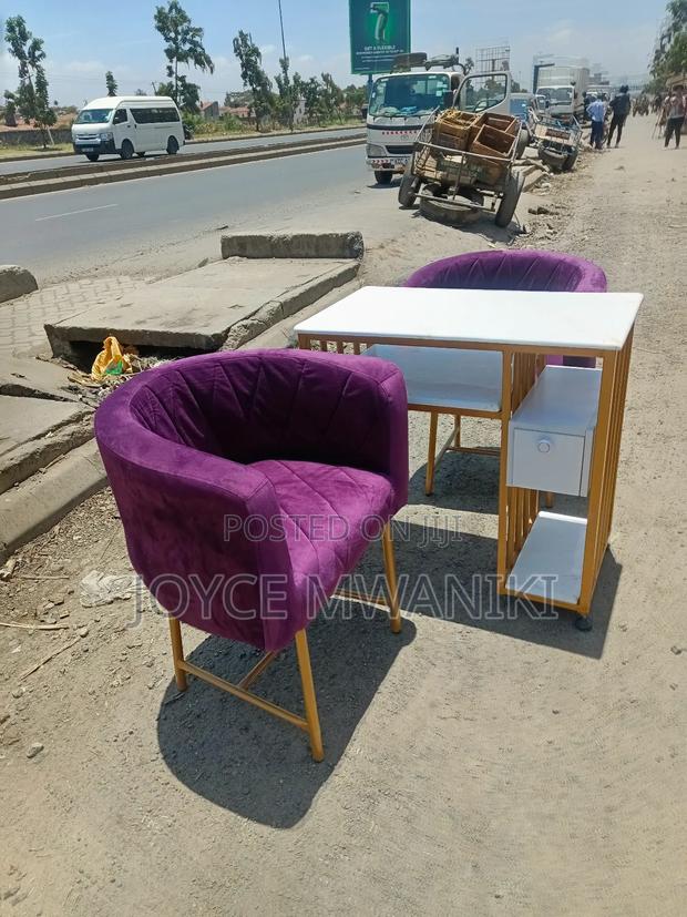 Manicure, Purple Seats and White Marble Table - main view