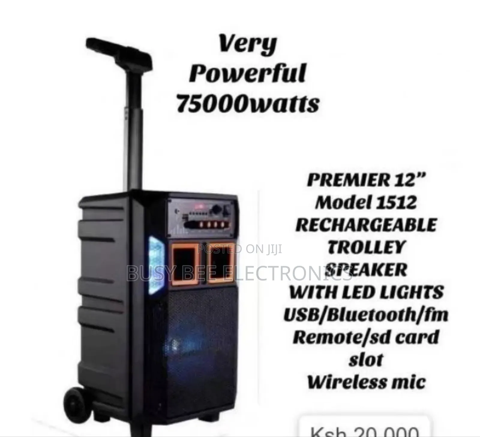 12" Rechargeable Trolley PA Speaker -7500watts