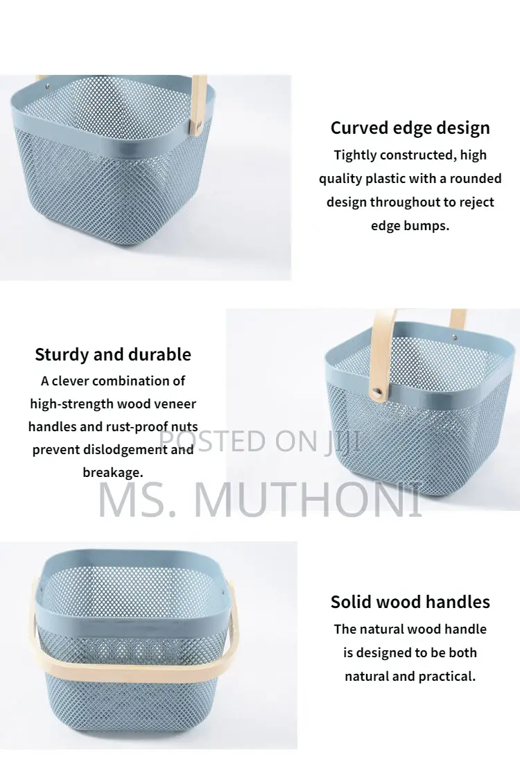 Portable Storage Basket With Mesh Wooden Handle*