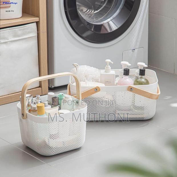Portable Storage Basket With Mesh Wooden Handle* - thumbnail 4