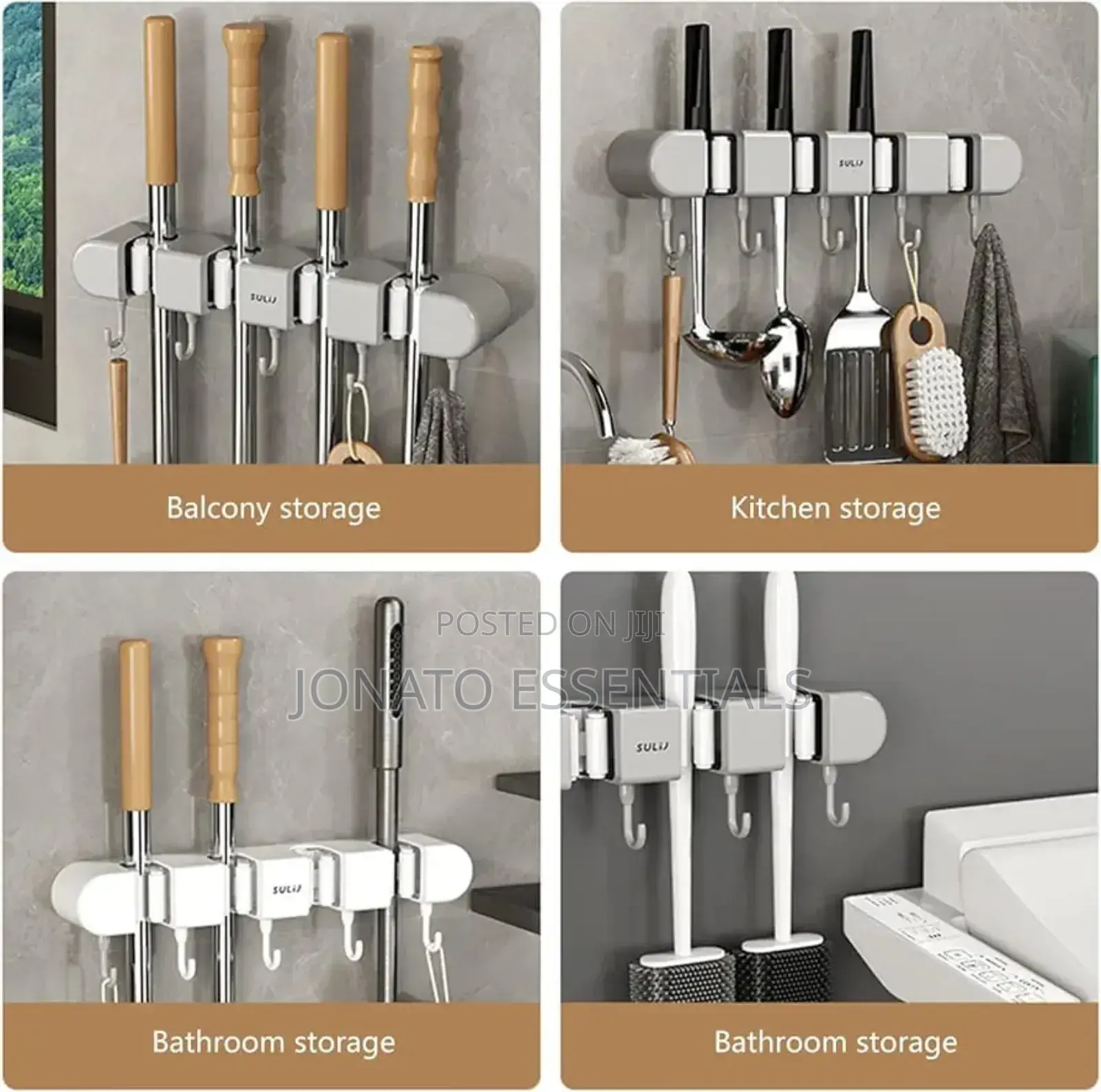Wall Mounted Adhesive Mop Holder And Organizer
