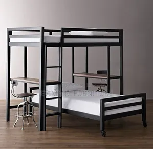 1 Metal Loft Bed+Twin Bed With Study Table