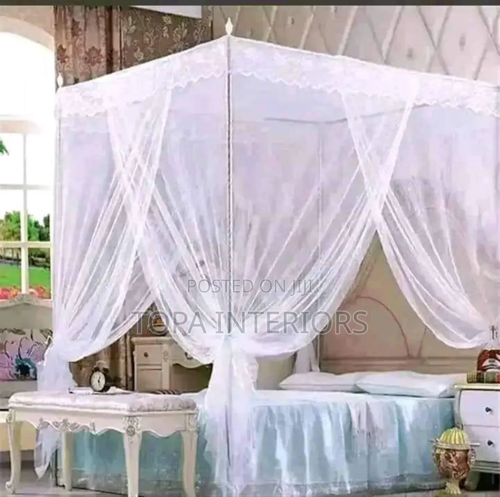White Mosquito Nets With Four Stand's Bed Nets
