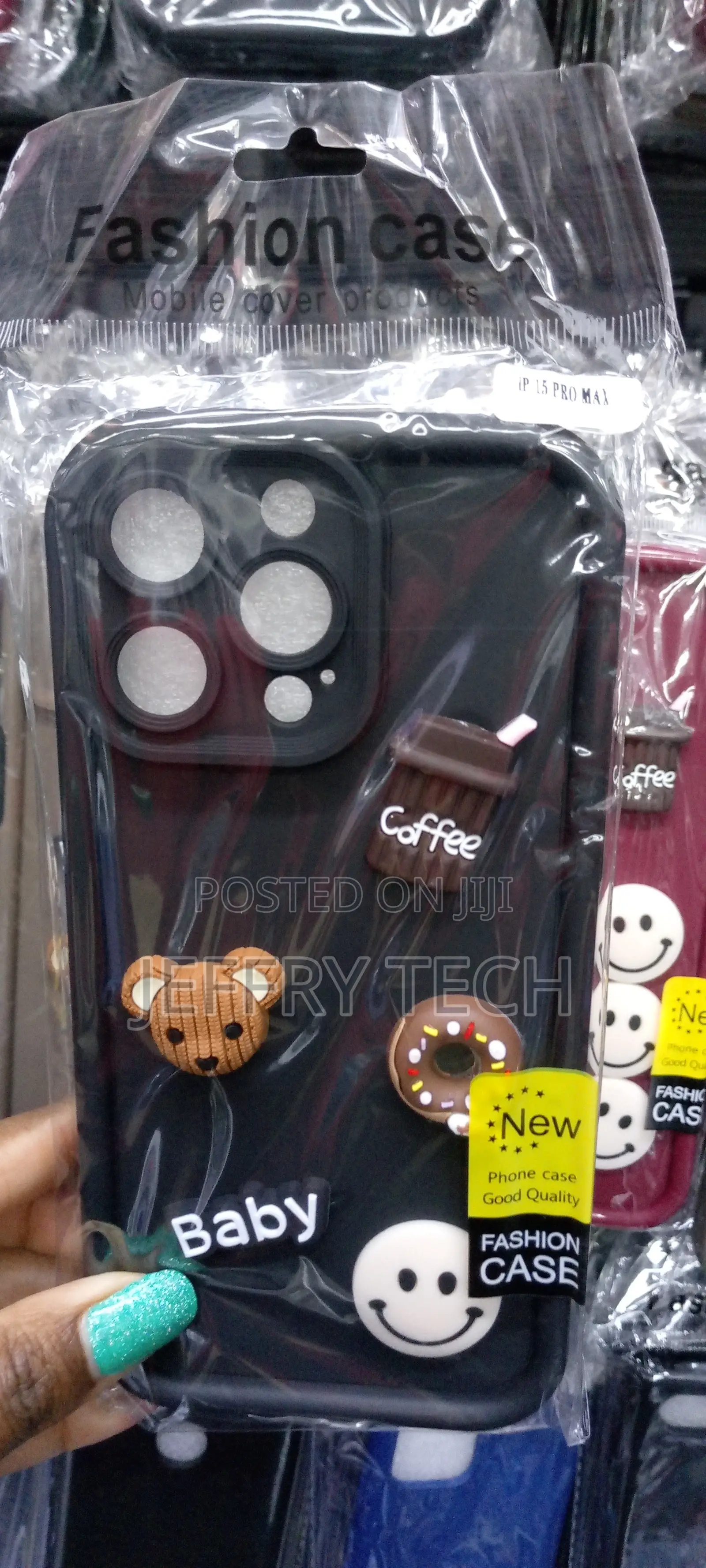 Blackcartoon Cute Coffee3d Bear Doll Case- iPhone15pro Max