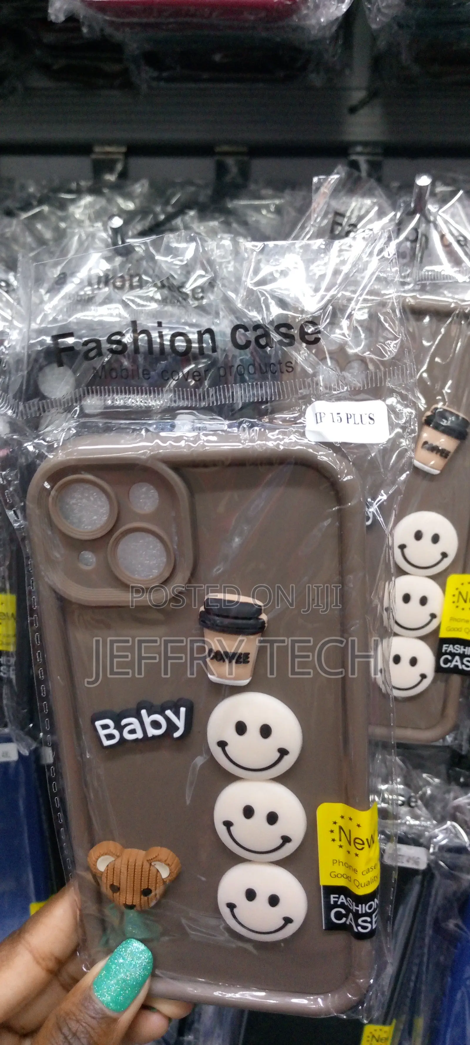 Cute 3D Bear Coffee Milk Candy Phone Case for iPhone 15 Plus