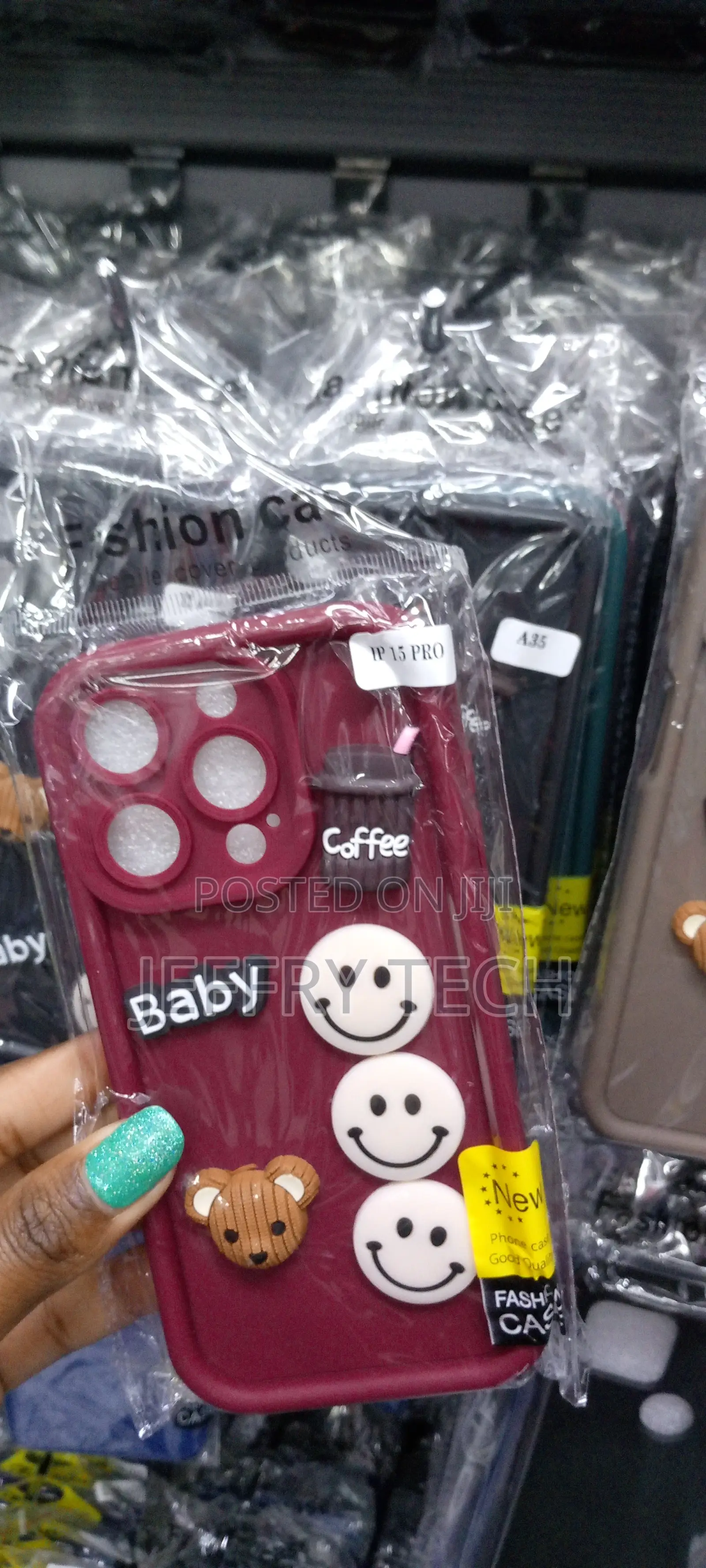 Red Cute 3D Bear Coffee Candy Phone Case for iPhone 15 Pro