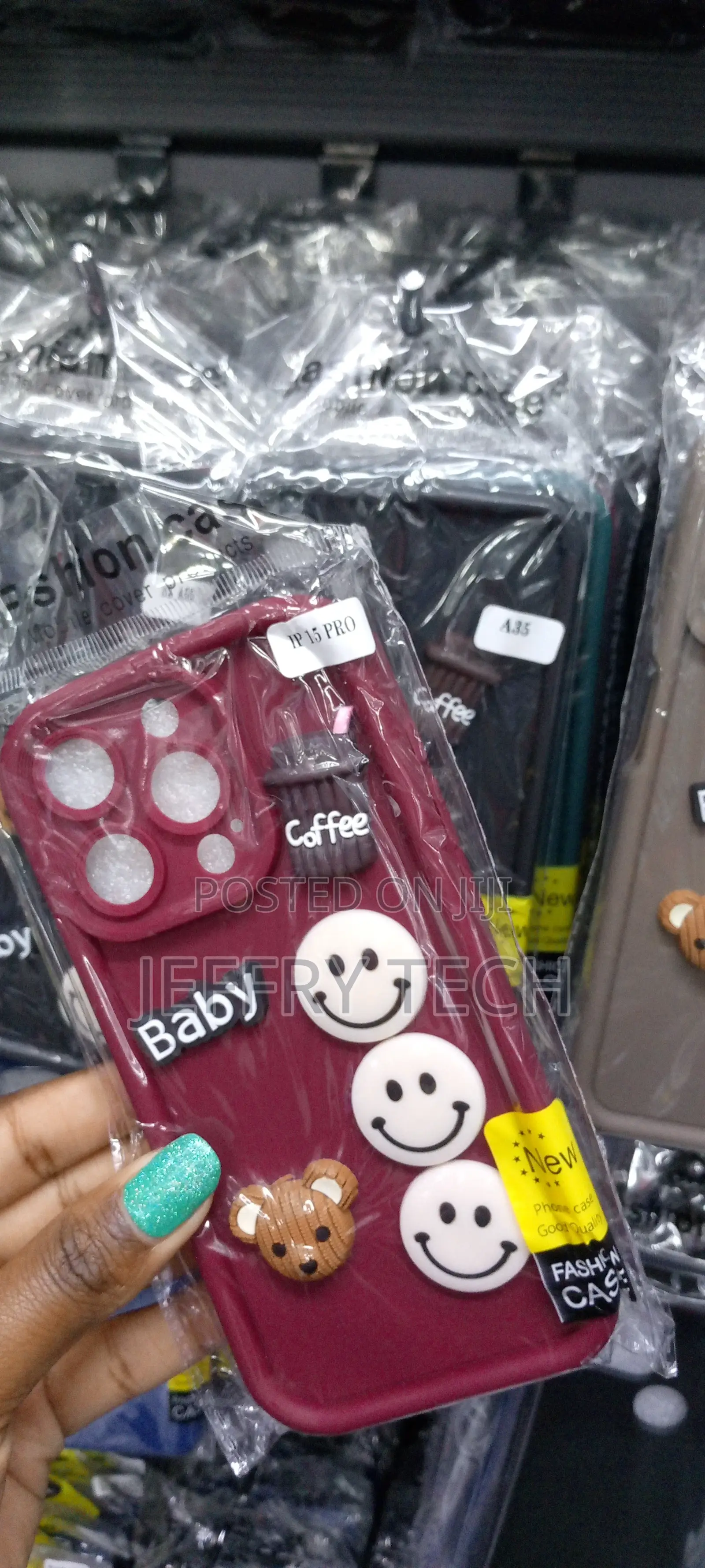Red Cute 3D Bear Coffee Candy Phone Case for iPhone 15 Pro